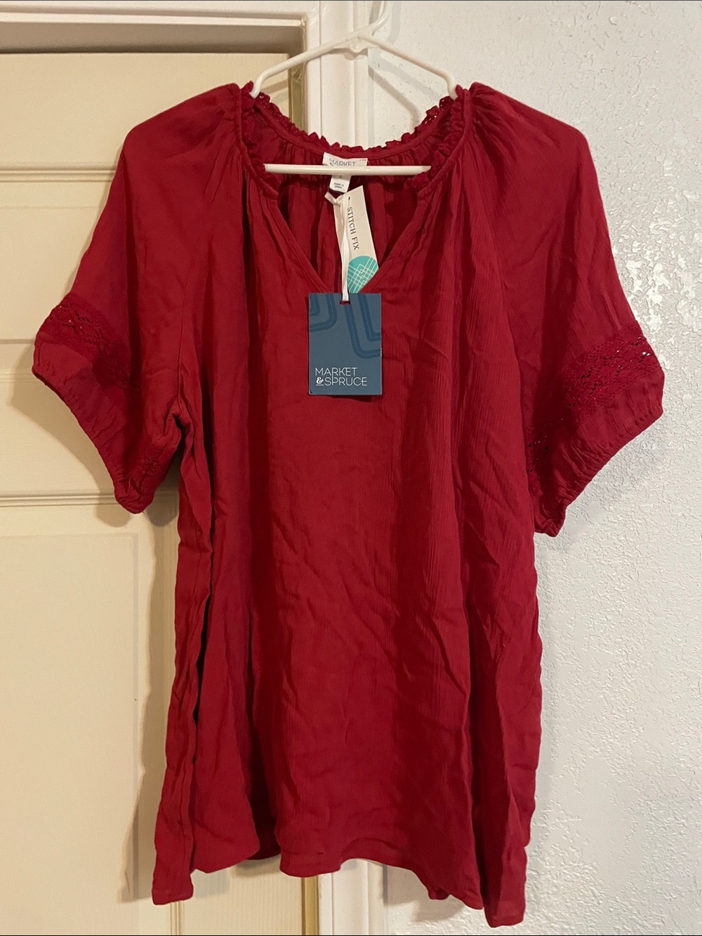 Market & Spruce Deep Red Peasant Tunic with Short Sleeves